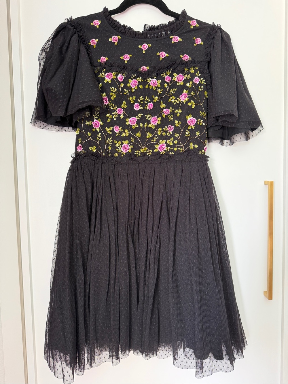 Women’s Ivy City Co Primrose Black Floral Embroidered Dress. Size S.